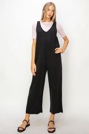 Black Linen Sleeveless Jumpsuit