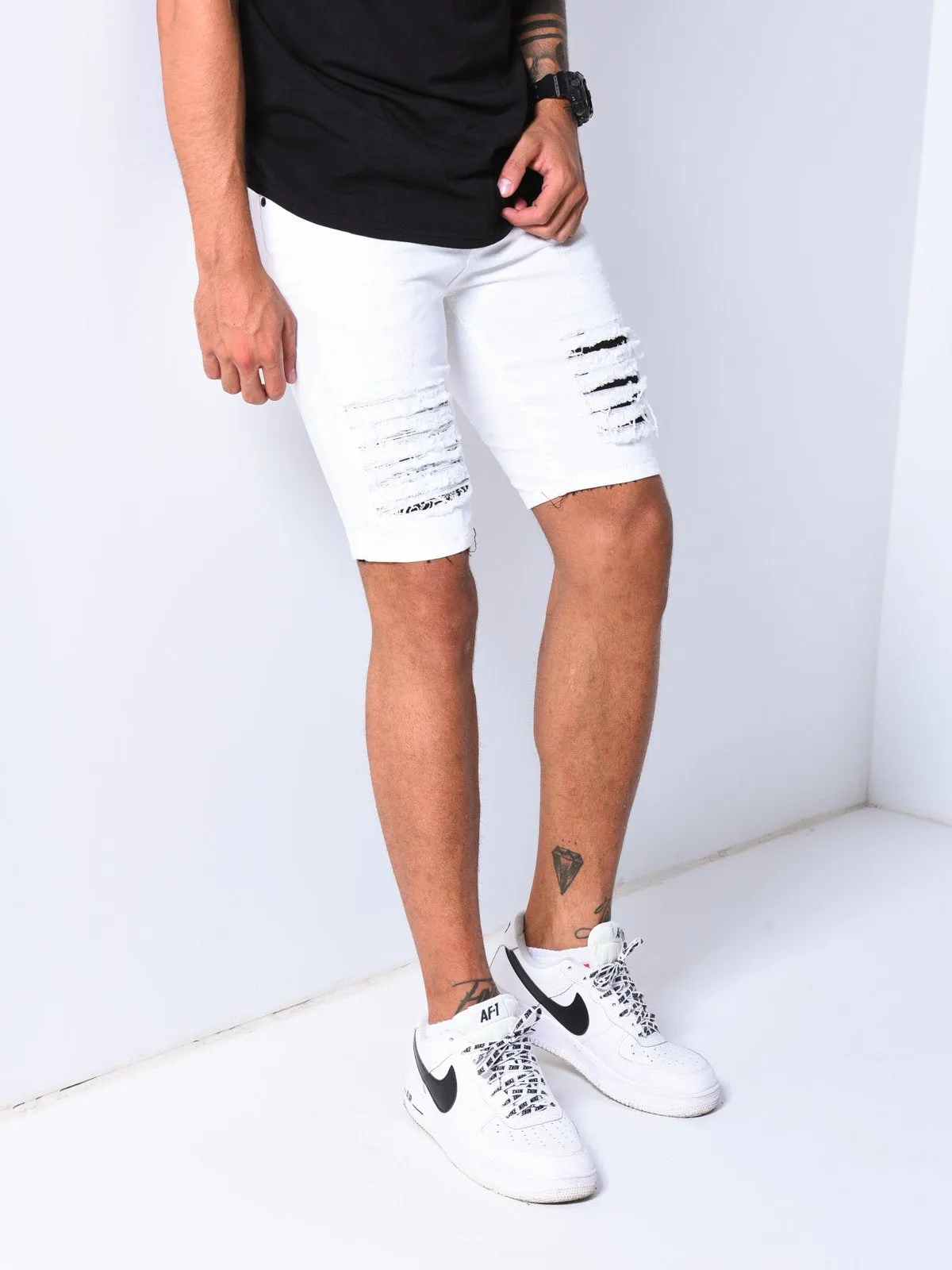 White Denim Shorts Ripped